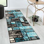LUXE WEAVERS Modern Geometric Squares 10007 Turquoise 2x7 Area Rug