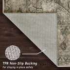 vivorug 5x7 Area Rugs - Ultra-Thin Washable Rug with Non-Slip Backing, Ideal for Living Room, Bedroom, Kitchen Floor Carpet - Vintage, Easy Clean, Durable, Olive