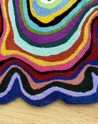 Irregular Shaped Handmade Wool Rug | Modern Colourful Stripe Premium Area Rug Perfect for Home Decor (Multi B, 5x5 ft)