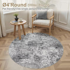 4ft Round Area Rug Living Room Rugs - 4x4 Washable Large Soft Indoor Neutral Modern Abstract Low Pile Rug Carpet for Bedroom Dining Room Farmhouse Home Office - Grey
