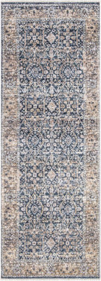 Bloom Rugs Caria Washable Non-Slip 10 ft Runner - Dark Blue/Tan Traditional Runner for Entryway, Hallway, Bathroom, and Kitchen - Exact Size: 2'6" x 10'