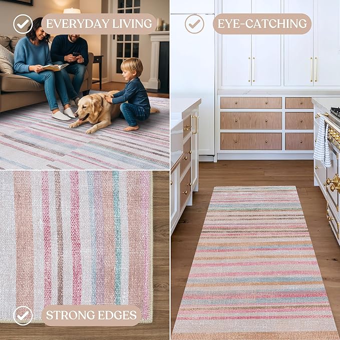 Fame Living Washable Area Rug. Modern Farmhouse. Vintage. Turkish. Bohemian. Distressed. Oriental. Traditional. Rugs for Living Room. Dining. Bedroom. Office. Entryway. Foyer. (865MM, 9' x 12')