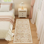 DUKINO 2x4 Rug for Entryway, Lightweight Washable Runner Rug with Non Slip Backing, Vintage Floral Low Pile Small Carpet Runner for Kitchen, Hallway, Entryway, Bathroom, Bedroom, Beige