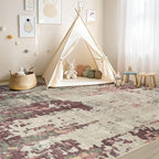 6x9 Area Rug Living Room Rugs - Washable Neutral Modern Abstract Soft Thin Rug Indoor Floor No Slip Rug Carpet for Bedroom Under Dining Table Home Office Decor - Purple/Green/Beige