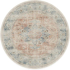 RUGGABLE Washable Vintage Area Rug – Sarrah Coral 6 ft Round, Stain-Resistant, Non-Slip – Medium Machine Washable Rugs for Living Room, Bedroom, Hallway, Entryway & Office–with Standard Pad