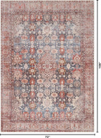Kuden 6x9 Area Rug, Machine Washable Area Rug with Non-Slip Backing, Vintage Style, Soft, Easy Clean, Low Pile Rug for Living Room, Bedroom, Dining Room
