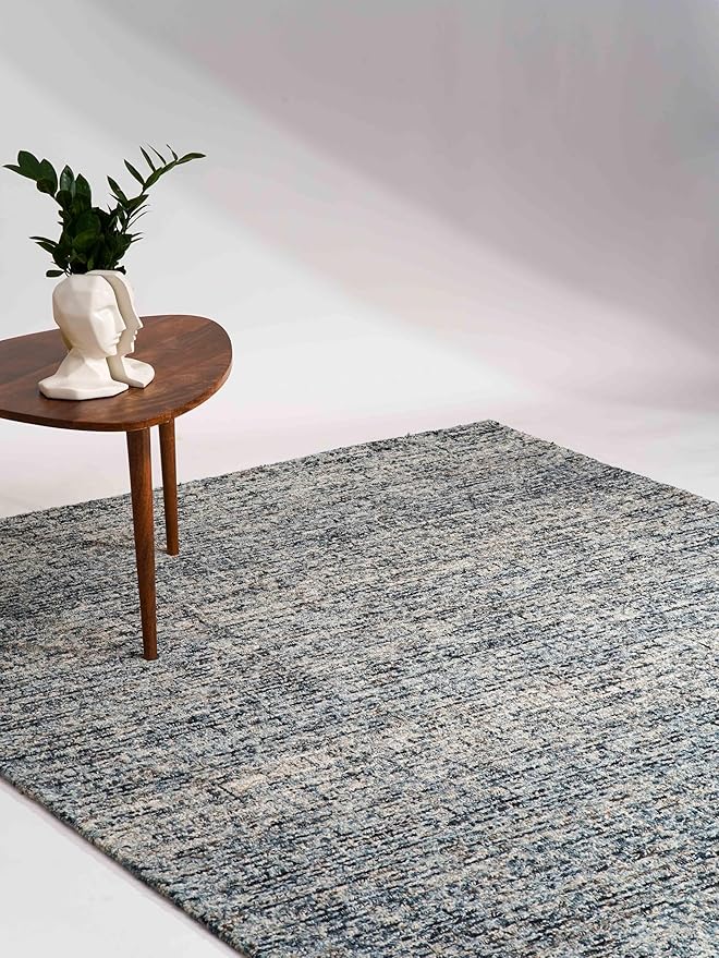 Hand Tufted Wool ECO-Friendly Area Rugs - 8'x10', Rectangle Shape, Dark & Blue, Solid Plain Design, High Pile Thick Handmade Area Rugs for Living Room, Bed Room (KWC111)