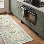 Bavni 2'6''x6 Runner Rug,Microfiber Washable Non-Slip Vintage Floral Rugs,Low Pile Lightweight Carpet for Bedroom,Hallway,Entryway,Kitchen,Bathroom, Beige&Green