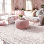 Light Pink 6x9 Rugs for Bedroom Nursery Rug Vintage Aesthetic Cute Boho Floral Washable Area Rug Indoor Carpet for Kids Room Playroom Living Room