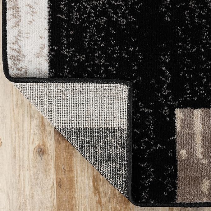 Superior Indoor Area Rug, Jute Backed, Modern Geometric Patchwork Floor Decor for Bedroom, Office, Living Room, Entryway, Kitchen, Hardwood Floors, Rockwood Collection, 4' x 6', Ivory-Beige