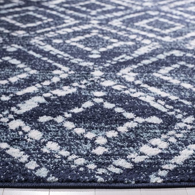 SAFAVIEH Adirondack Collection Runner Rug - 2'6" x 16', Navy & Ivory, Modern Diamond Distressed Design, Non-Shedding & Easy Care, Ideal for High Traffic Areas in Living Room, Bedroom (ADR131N)
