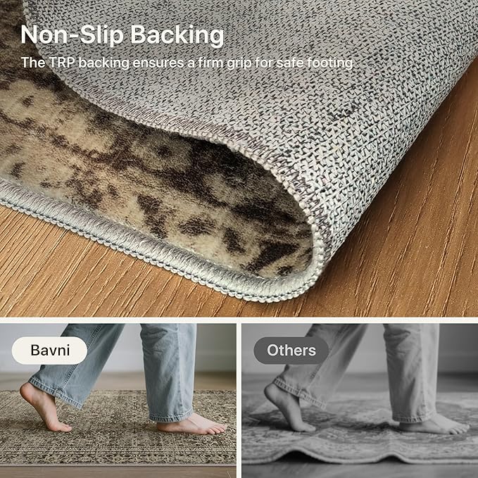 8x10 Area Rug Machine Washable Boho Rug for Living Room,Ultra-Thin Low Pile Carpet,Lightweight Indoor Printed Rug,Non Slip Floral Area Rug for Bedroom, Dining Room, Home Office,Vintage Sage Green