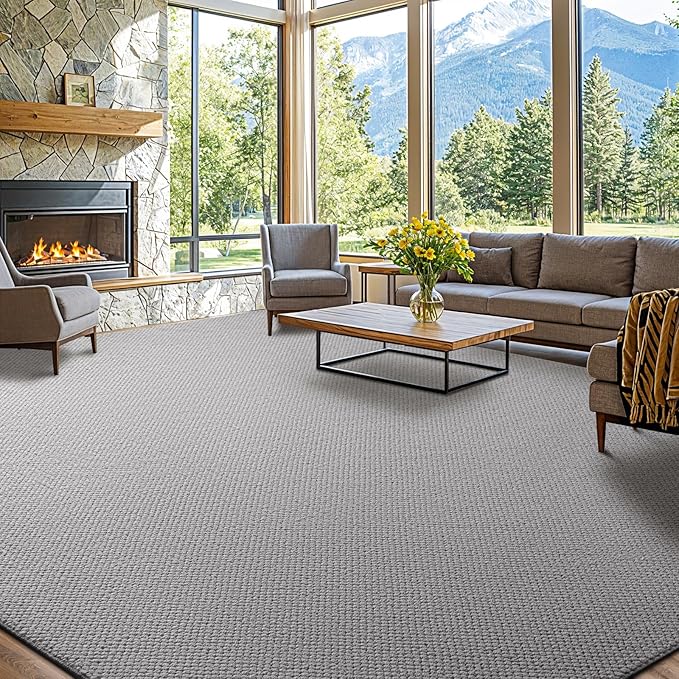 Shilucheng Wool Rug 9x12 Non-Slip, Blend 80% Wool and 20% Cotton Rugs for Living Room, Bedroom, Dinning Room, Soft Durable Cotton Backing Modern Area Rug (Gray)