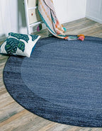 Rugs.com Angelica Collection Rug – 4 Ft Round Navy Blue Medium-Pile Rug Perfect for Kitchens, Dining Rooms