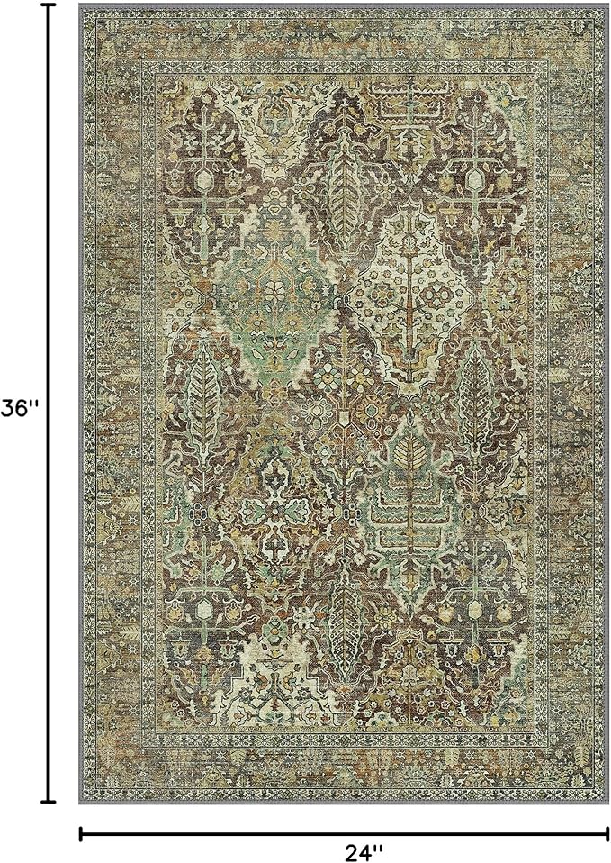 2x3 Entrance Rug Machine Washable Rug Small Door Mat,Ultra-Thin Low Pile Pad,Lightweight Indoor Carpet,Non Slip Floral Area Rug for Entryway,Bedside,Kids Room,Laundry,Bathroom,Sage Green