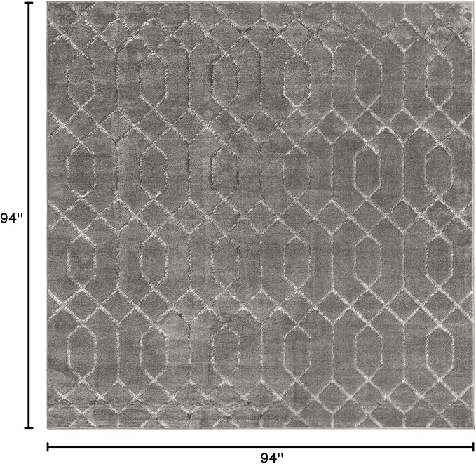Unique Loom Marilyn Monroe Glam Collection Area Rug - Trellis (7' 10' Square, Gray Silver/ Silver)