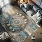 Ambesonne Space Boho Decorative Rug, Modern Interpretation of Outer Galaxy Art Planets and Trippy Mandalas, Quality Carpet for Bedroom Dorm and Living Room, 2' 5" x 5', Sea Blue Eggshell Tan