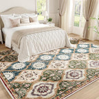 EnHomee 8x10 Area Rug, Soft Washable Rugs for Living Room Bedroom, Boho Non Slip Low Pile Stain Resistant Washable Rug Large Area Rugs for Dining Room,Easy to Clean Living Room Rug, Red & Green