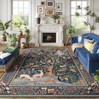 Rugcomf 8x10 Area Rugs Vibrant Tree of Life-Patterned Vintage Washable Area Rug Non Slip Low Pile Large Rug for Bedroom Farmhouse Dining Room Kids Playroom, Green