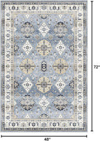 Dripex Vintage Washable Area Rug - 4x6 Distressed Rugs for Living Room Bedroom Oriental Medallion Floral Print Carpet Low-Pile Indoor Soft Non-Slip Accent Rug Farmhouse Office Home Decor