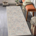 2x6 Floral Washable Area Rugs for Living Room, Vintage Boho Large Rug for Bedroom Dining Room， Distressed Botanical Birds Non Slip Low Pile Forest Animal Throw Carpet for Farmhouse Office, Beige Blue