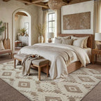 Ivory Brown 8x10 Area Rug Washable Living Room Moroccan Shag Carpet Non Slip Soft Neutral Boho Plush Pile Large Throw Rug for Office Bedroom Dining Room Playroom