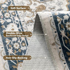 EnHomee 8x10 Area Rugs Washable for Bedroom, Boho Vintage Rugs, Foldable Area Rug for Dining Room, Non-Slip Soft Living Room Rug, Low Pile Large Carpet for Bathroom, Blue and Brown