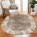 Country Earth Tone Brown Minimalist Distressed Home Office Rugs 5x7 for Living Room Bedroom Diningrooom Machine Washable Soft Thick Area Rug Nursery Dorm Kitchen Oval Geometric Bordered Large Carpet