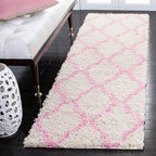 SAFAVIEH Dallas Shag Collection Runner Rug - 2'3" x 6', Ivory & Light Pink, Trellis Design, Non-Shedding & Easy Care, 1.5-inch Thick Ideal for High Traffic Areas in Living Room, Bedroom (SGD257P)