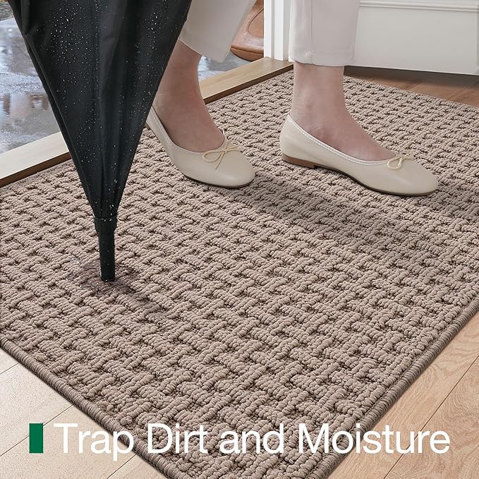 LUMI Washable Door Mat Indoor Entrance 24x36, Dirt Trapper Front Door Mats with Absorbent Interior and Non-Slip Rubber Backing, Entryway Doormat, Beige