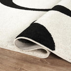 Abani Abstract Beige/Black Area Rug - 2' x 3' - Modern Curved Line Design - Deco Collection - Easy to Clean - Durable for High Traffic Areas - Bedroom, Office & Kitchen - Medium Pile
