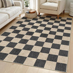 LIVEBOX 4x6 Washable Area Rug Checkered, Non-Slip Small Entryway Rug Black Farmhouse Neutral Classic Geometric Boys Rug for Bedroom Living Room Low-Pile Carpet for Indoor Kitchen Bathroom(Black 4'x6')