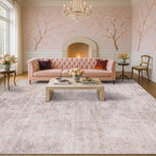 Modern Rugs for Living Room 10x14 - Contemporary Dusty Pink Extra Large Area Rug for Dining Room Table, Foldable Thin Lightweight Non Slip Abstract Distressed Medallion Print Pattern