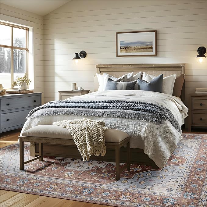 Bedsure 3x5 Area Rugs for Living Room, Machine Washable Rugs, Non-Slip Backing, Non-Shedding, Vintage Low Pile Easy Care Throw Carpet for Bedroom Dining Room, Taupe