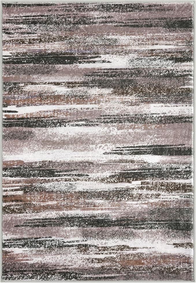 Modern Abstract Runner Rug 3x10, Dark Light Brown White Washable Kitchen Runner Non-Slip Soft Hallway Rug Runner Thin Print Faux Wool Carpet for Entryway Bedroom Laundry Room Indoor