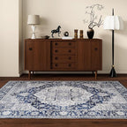 DUKINO 3x5 Rugs for Living Room, Soft Non-Slip Washable Area Rugs, Faux Wool Bedroom Rug with Non-Shedding, Indoor Low-Pile Boho Rugs for Dining Room, Home Office, Blue