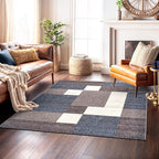 Rugshop Modern Boxes Design Non-Slip (Non-Skid) Carpet Square Area Rug for Living Room,Bedroom,Dining Room,Office 6'6" x 6'6" Blue Sq