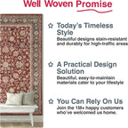 Well Woven Asha Rome Red 9'10" x 13' Area Rug - Oriental Floral Pattern, Easy Clean, Floor-Friendly Backing - for Living Room, Bedroom, and Dining Room