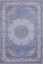 GLN Rugs Traditional Collection - Machine Washable Area Rug, Traditional Washable, Non Slip, Low Pile Chenille Rug, Living Room, Bedroom, Kitchen Rug (5' x 7' Navy/Off White)