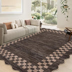 GarveeHome 8x10 Area Rug for Living Room Scalloped Washable Large Bedroom Rug Non Slip Stain Resistant Modern Border Dining Room Throw Carpet Scalloped Boho Rug for Home Decor Office Nursery, Brown