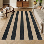 Lahome Striped Easy Jute Dining Room Rug, 6x9 Indoor Outdoor Rugs for Patio Living Room, Farmhouse Neutral Non Slip Low Pile Black Carpet for Bedroom Office Backyard Classroom
