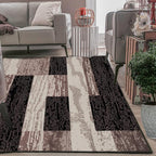 SUPERIOR Indoor Area Rug, Jute Backed, Modern Geometric Patchwork Floor Decor for Bedroom, Office, Living Room, Entryway, Hardwood Floors, Rockwood Collection, 4' x 6', Chocolate