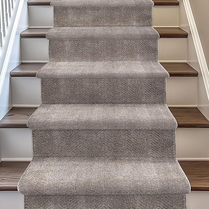 Well Woven Custom Size Hallway & Stair Runner- Harlow Pompeii Taupe 31 Inches Wide x 65 Feet Long Runner (31" x 65') Runner Rug - Modern Chevron Pattern, Ultra-Soft, Easy-Clean