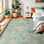 WITSHOCK Living Room Area Rugs 8x10：Modern Abstract Machine Washable Large Rug for Bedroom Dining Room Non-Slip Stain Resistant Home Office Decor,Teal Brown
