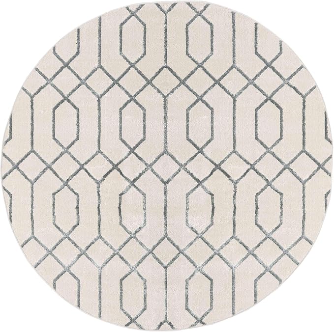 Unique Loom Marilyn Monroe Glam Collection Area Rug - Trellis (5' 3" Round, White Silver/ Silver)