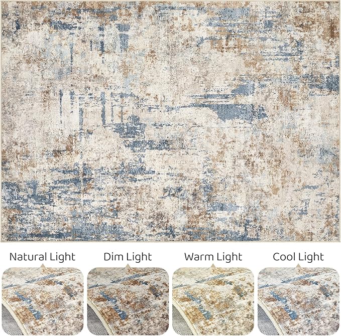 5x8 Area Rug Washable Rugs: Living Room Large Abstract Modern Soft Stain Resistant Indoor Floor Non-Slip Accent Carpet for Bedroom Nursery Playroom Office Dining Room Dorm Home House- Tan