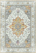 Area Rugs 3'x4' Washable Non-Slip, Floral Vintage Distress Print Pattern Medallion Carpet for Living Room Bedroom Dining Room, Light Yellow Carbon Grey Orange