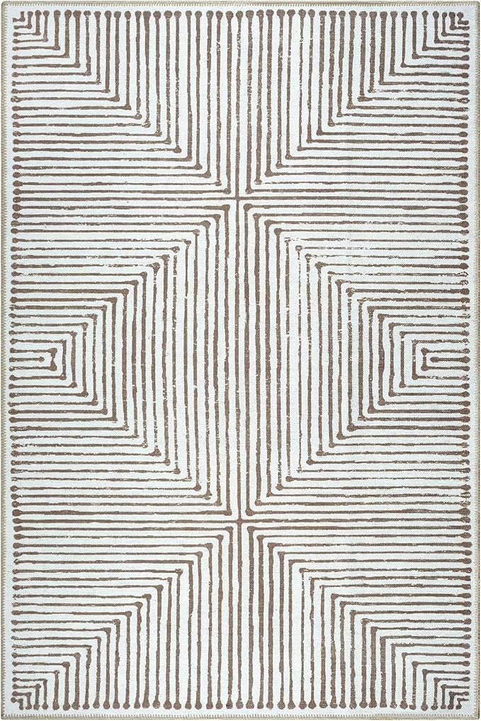 Bloom Rugs Washable Non-Slip 2' x 3' Rug - Brown Striped Area Rug for Living Room, Bedroom, Dining Room, and Kitchen - Exact Size: 2' x 3'