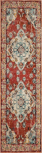 SAFAVIEH Monaco Collection Runner Rug - 2'2" x 8', Orange & Light Blue, Boho Chic Medallion Distressed Design, Non-Shedding & Easy Care, Ideal for High Traffic Areas in Living Room, Bedroom (MNC243H)