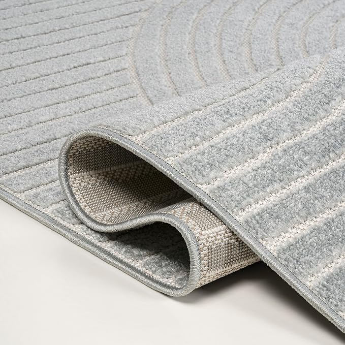 JONATHAN Y Hallie High-Low Curve Light Blue/Cream 8x10 Indoor/Outdoor Area Rug, Minimalist Geometric, Pet Friendly, for Patio, Backyard, Living Room, Bedroom, Office, Hose-Washable (SCN100E-8)